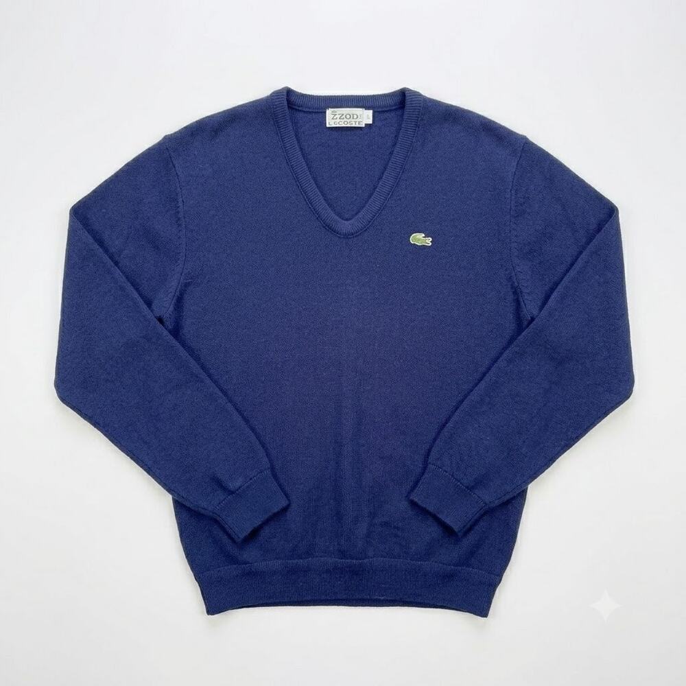 IZOD Lacoste Vintage Orlon Acrylic Sweater Navy Blue V Neck Grandpa Mens Large